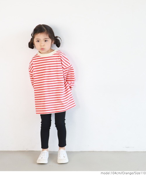 coca（coca）（コカ）の「キッズ ゆるっとボーダーTee（Tシャツ/カットソー・キッズ・ブラック/オレンジ・100/110/120/130）」の6枚目の写真