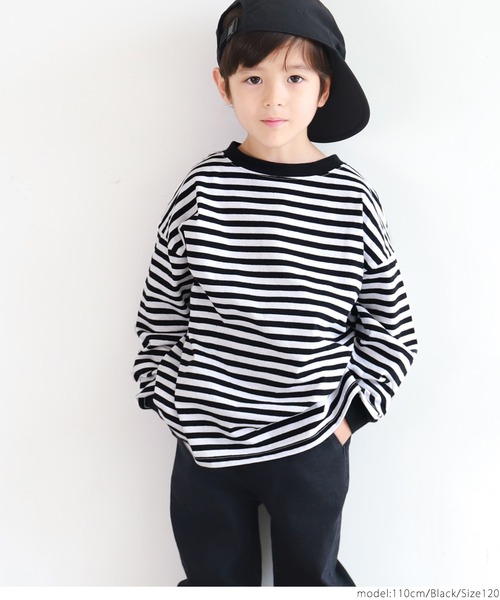 coca（coca）（コカ）の「キッズ ゆるっとボーダーTee（Tシャツ/カットソー・キッズ・ブラック/オレンジ・100/110/120/130）」の5枚目の写真