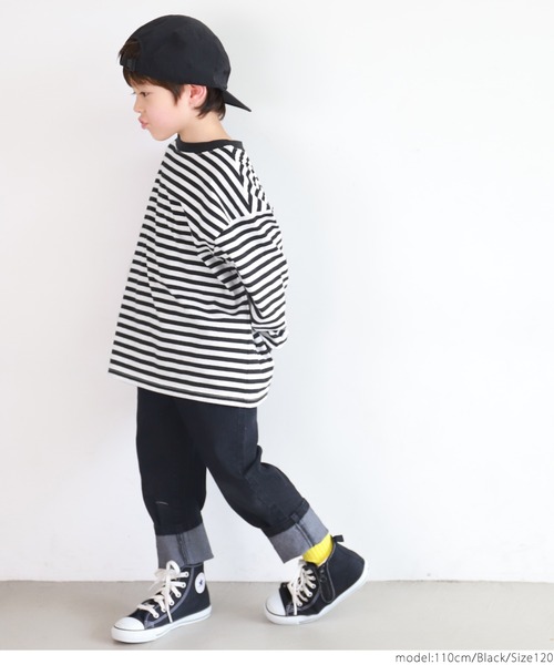 coca（coca）（コカ）の「キッズ ゆるっとボーダーTee（Tシャツ/カットソー・キッズ・ブラック/オレンジ・100/110/120/130）」の7枚目の写真