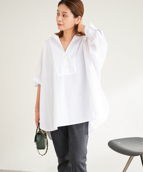 JOURNAL STANDARD（ジャーナルスタンダード）の「フロントブザムポンチョシャツ（シャツ/ブラウス・レディース・ベージュ系その他/ホワイト/ブラウン/ホワイト系その他・FREE）」の2枚目の写真