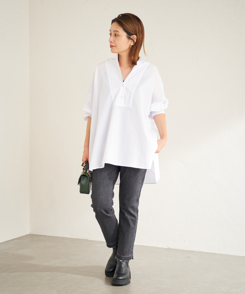 JOURNAL STANDARD（ジャーナルスタンダード）の「フロントブザムポンチョシャツ（シャツ/ブラウス・レディース・ベージュ系その他/ホワイト/ブラウン/ホワイト系その他・FREE）」の5枚目の写真