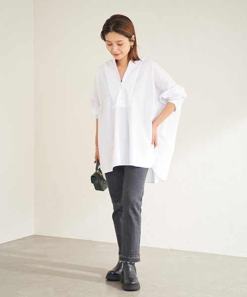 JOURNAL STANDARD（ジャーナルスタンダード）の「フロントブザムポンチョシャツ（シャツ/ブラウス・レディース・ベージュ系その他/ホワイト/ブラウン/ホワイト系その他・FREE）」の6枚目の写真