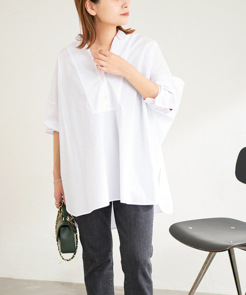 JOURNAL STANDARD（ジャーナルスタンダード）の「フロントブザムポンチョシャツ（シャツ/ブラウス・レディース・ベージュ系その他/ホワイト/ブラウン/ホワイト系その他・FREE）」の9枚目の写真