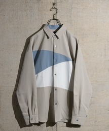 【a】ナチュラルストレッチポリエステル ルーズシルエット 切替長袖シャツ