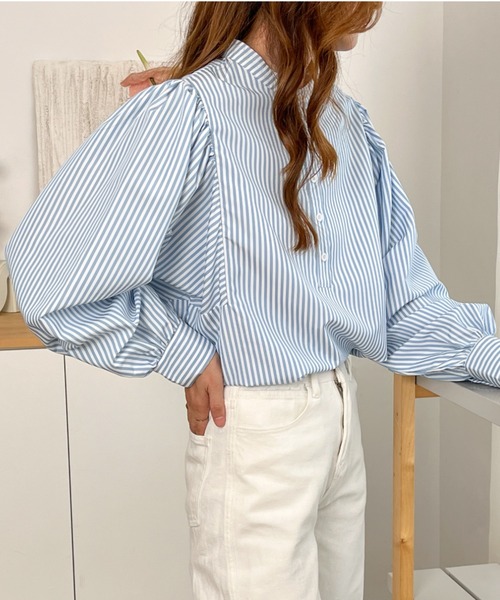ECLIN(エクラン)の「スタンドカラーストライプ柄シャツブラウス(シャツ/ブラウス・レディース・ブラック/グリーン/ブルー/パープル・M/L)」の20枚目の写真