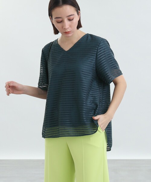 INDIVI トップス INDIVI インディヴィ】トップス ブラック シアー袖 日本製