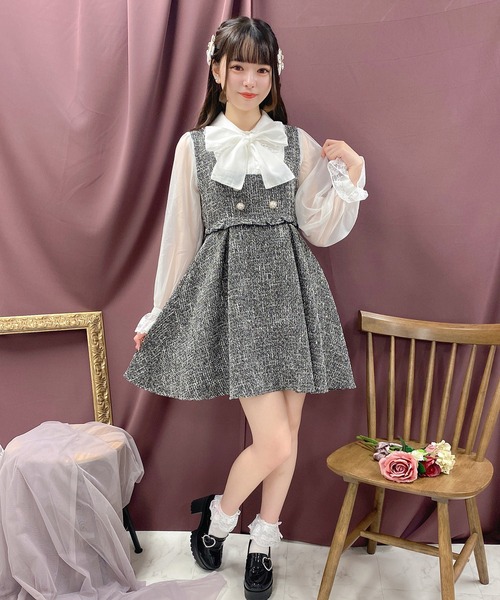 【2色】2ピース風☆ワンピース シアースリーブ ショート WEB限定】シアースリーブワンピース(マキシ・ロングワンピース