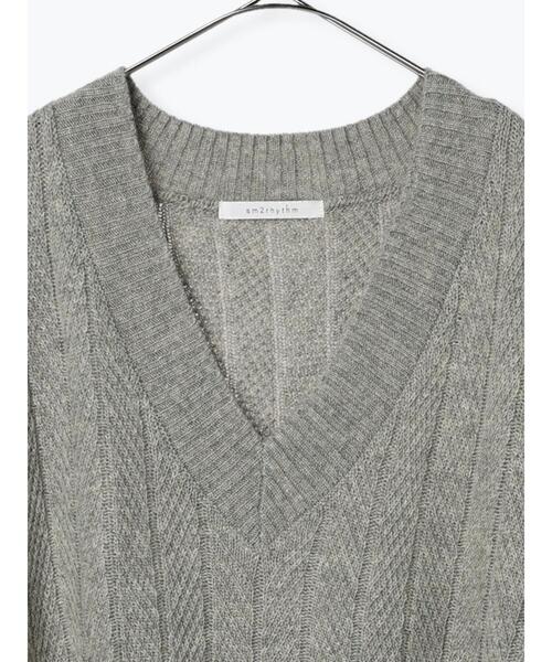sm2rhythm（サマンサモスモスリズム）の「柄編みニットベスト（ベスト・レディース・ホワイト/ネイビー/グレー・ﾌﾘ-）」の6枚目の写真