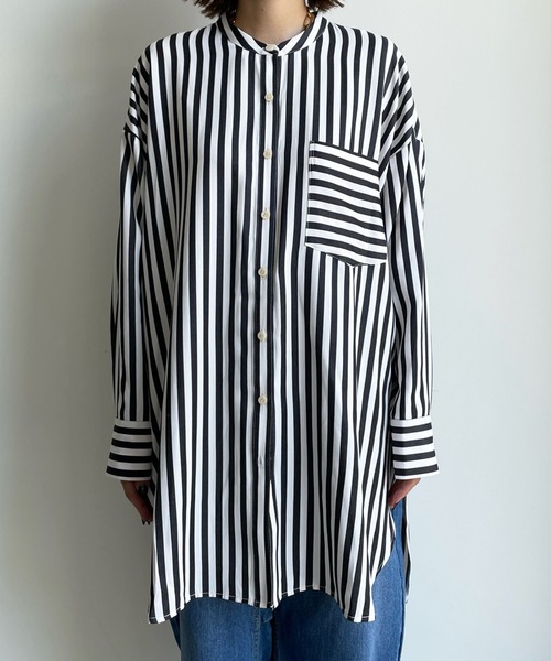 DouDou(ドゥドゥ)の「スタンドストライプシャツ(シャツ/ブラウス・レディース・ブラック/ベージュ・FREE)」の21枚目の写真