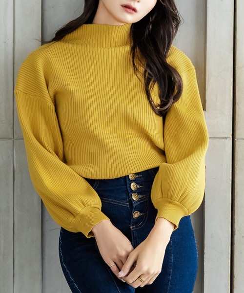 Julia Boutique(ジュリアブティック)の「パーソナルカラーボリュームスリーブニットトップス/22570(ニット/セーター・レディース・レッド/グリーン/キャメル/ライム/ラベンダー/ネイビー/パープル/マスタード/モカ/ブラック/アイボリー/サックスブルー・ONE)」の11枚目の写真