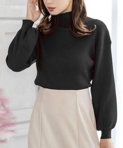 Julia Boutique(ジュリアブティック)の「パーソナルカラーボリュームスリーブニットトップス/22570(ニット/セーター・レディース・レッド/グリーン/キャメル/ライム/ラベンダー/ネイビー/パープル/マスタード/モカ/ブラック/アイボリー/サックスブルー・ONE)」の3枚目の写真