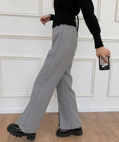 ECLIN（エクラン）の「センタースリット千鳥柄セミワイドパンツ（その他パンツ・レディース・ブラック/ブラウン・S/M/L）」の15枚目の写真