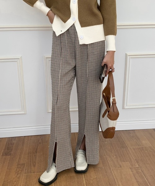ECLIN（エクラン）の「センタースリット千鳥柄セミワイドパンツ（その他パンツ・レディース・ブラック/ブラウン・S/M/L）」の16枚目の写真