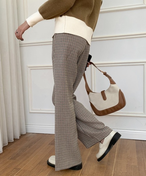 ECLIN（エクラン）の「センタースリット千鳥柄セミワイドパンツ（その他パンツ・レディース・ブラック/ブラウン・S/M/L）」の14枚目の写真