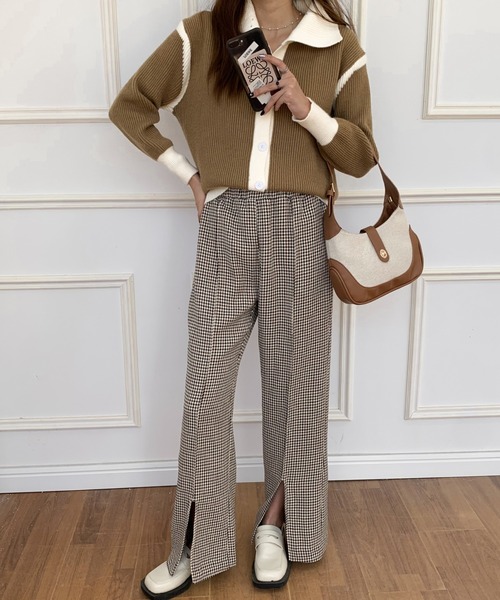 ECLIN（エクラン）の「センタースリット千鳥柄セミワイドパンツ（その他パンツ・レディース・ブラック/ブラウン・S/M/L）」の21枚目の写真