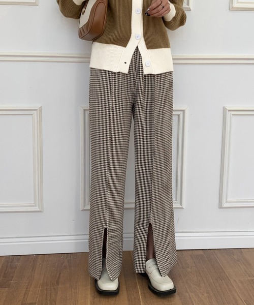 ECLIN（エクラン）の「センタースリット千鳥柄セミワイドパンツ（その他パンツ・レディース・ブラック/ブラウン・S/M/L）」の19枚目の写真