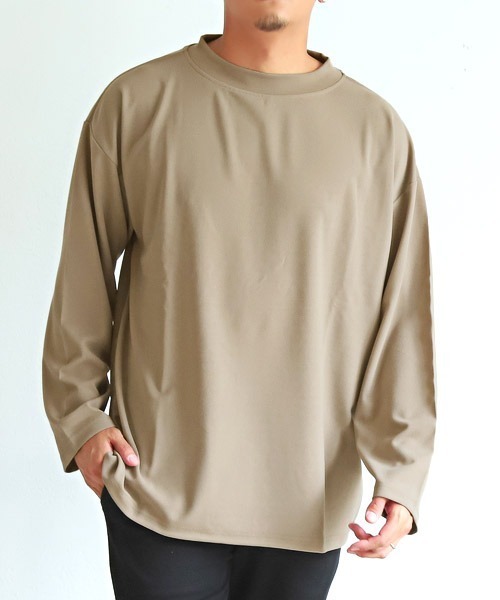 LUXSTYLE(ラグスタイル)の「カットジョーゼットワイドモックネックロンT(Tシャツ/カットソー・メンズ・ベージュ/チャコール/グレイッシュベージュ/ブラック・M/L)」の3枚目の写真