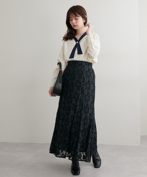 natural couture（ナチュラルクチュール）の「osonoパールリバー釦クロスボータイブラウス（シャツ/ブラウス・レディース・パープル/ピンク/オフホワイト/その他1/その他2/ブルー・FREE）」の7枚目の写真