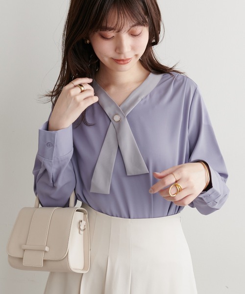 natural couture（ナチュラルクチュール）の「osonoパールリバー釦クロスボータイブラウス（シャツ/ブラウス・レディース・パープル/ピンク/オフホワイト/その他1/その他2/ブルー・FREE）」の20枚目の写真