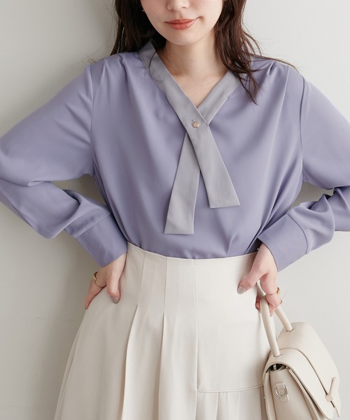 natural couture（ナチュラルクチュール）の「osonoパールリバー釦クロスボータイブラウス（シャツ/ブラウス・レディース・パープル/ピンク/オフホワイト/その他1/その他2/ブルー・FREE）」の14枚目の写真