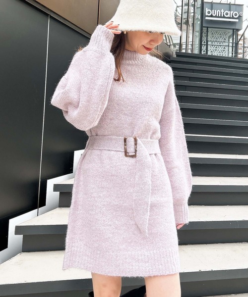 INGNI（イング）の「ふわふわモックネックニットワンピース（ワンピース・レディース・ピンク/アイボリー/グレー/パープル・M）」の4枚目の写真