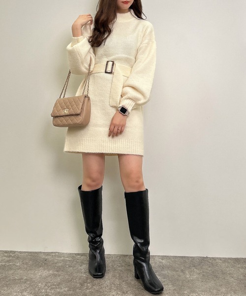 INGNI（イング）の「ふわふわモックネックニットワンピース（ワンピース・レディース・ピンク/アイボリー/グレー/パープル・M）」の5枚目の写真