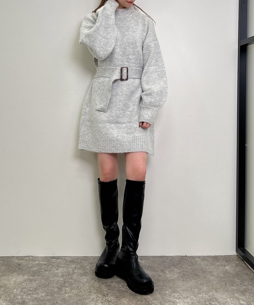 INGNI（イング）の「ふわふわモックネックニットワンピース（ワンピース・レディース・ピンク/アイボリー/グレー/パープル・M）」の9枚目の写真