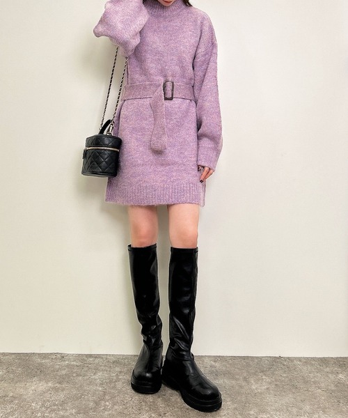 INGNI（イング）の「ふわふわモックネックニットワンピース（ワンピース・レディース・ピンク/アイボリー/グレー/パープル・M）」の12枚目の写真