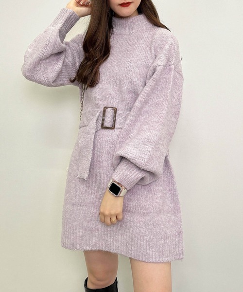 INGNI（イング）の「ふわふわモックネックニットワンピース（ワンピース・レディース・ピンク/アイボリー/グレー/パープル・M）」の22枚目の写真