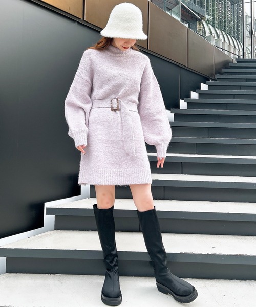 INGNI（イング）の「ふわふわモックネックニットワンピース（ワンピース・レディース・ピンク/アイボリー/グレー/パープル・M）」の21枚目の写真