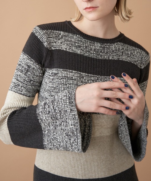 Solace（ソレイス）の「フレアスリーブボーダータイトニットワンピース（ワンピース・レディース・パープル/ブルー/ブラック・FREE）」の19枚目の写真