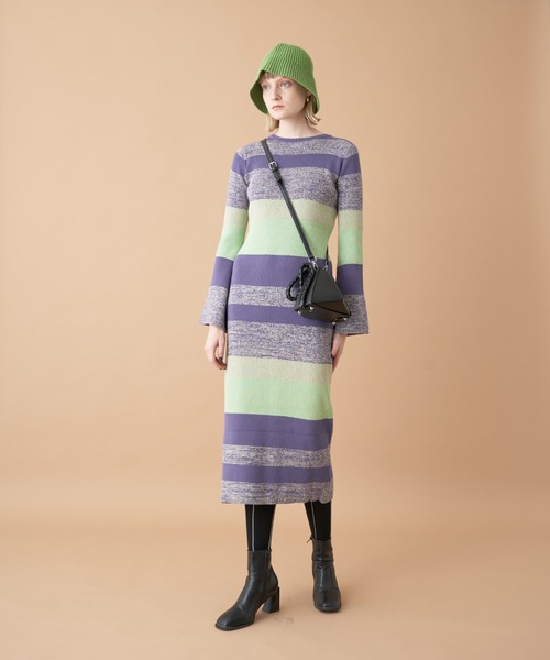 Solace（ソレイス）の「フレアスリーブボーダータイトニットワンピース（ワンピース・レディース・パープル/ブルー/ブラック・FREE）」の18枚目の写真