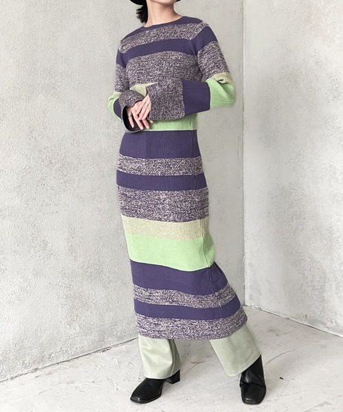 Solace（ソレイス）の「フレアスリーブボーダータイトニットワンピース（ワンピース・レディース・パープル/ブルー/ブラック・FREE）」の22枚目の写真