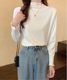 【OKUOKU　0909】フリル　ハイネック　Tシャツ　oku-tops-689672184031-149