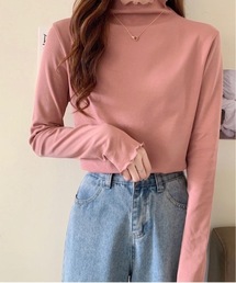 【OKUOKU 0909】フリル ハイネック Tシャツ oku-tops-689672184031-149