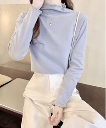 【OKUOKU 0909】フリル ハイネック Tシャツ oku-tops-689672184031-149