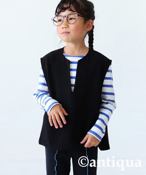 antiqua（アンティカ）の「Ｖネックベスト（ベスト・キッズ・ライトベージュ/ブラック・130/140/150/160）」の2枚目の写真