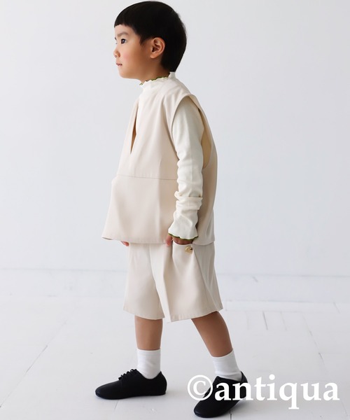 antiqua（アンティカ）の「Ｖネックベスト（ベスト・キッズ・ライトベージュ/ブラック・130/140/150/160）」の6枚目の写真