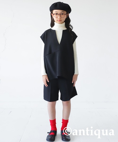 antiqua（アンティカ）の「Ｖネックベスト（ベスト・キッズ・ライトベージュ/ブラック・130/140/150/160）」の5枚目の写真