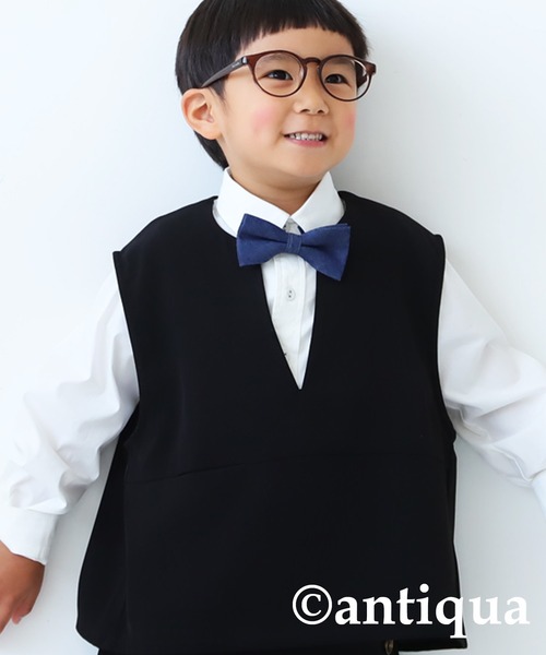 antiqua（アンティカ）の「Ｖネックベスト（ベスト・キッズ・ライトベージュ/ブラック・130/140/150/160）」の4枚目の写真