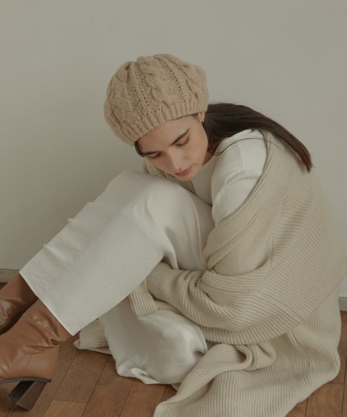 ACYM(アシーム)の「Cable knit ベレー(ハンチング/ベレー帽・レディース・ブラック/ベージュ・FREE)」の16枚目の写真