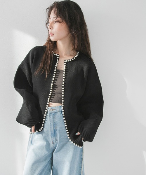 値下げ完売ADORE⭐️パールニットカーディガン　グレー セール】パールニットカーディガン（カーディガン/ボレロ