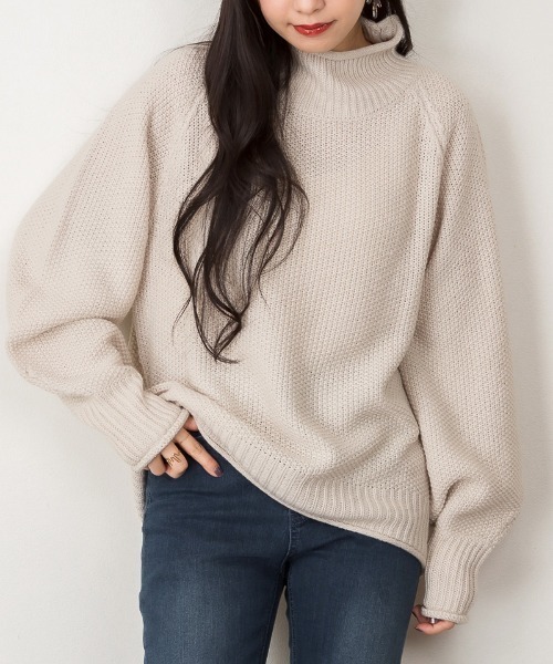 atONE(アットワン)の「atONE チャンキー鹿の子編みセーター(ニット/セーター・レディース・ブラック/グリーン/ライトグレー/モカ/レッド・M-L/LL~3L/4L~5L)」の12枚目の写真
