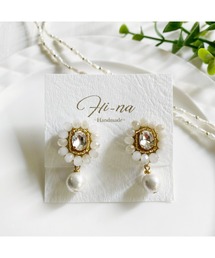 【Hi-na】ビジューとカラーガラスビーズの刺繍アクセサリー　イヤリング(MA)
