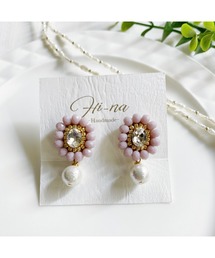 【Hi-na】ビジューとカラーガラスビーズの刺繍アクセサリー イヤリング(MA)
