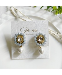 【Hi-na】ビジューとカラーガラスビーズの刺繍アクセサリー イヤリング(MA)