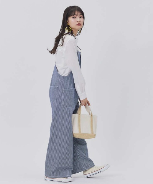 BACK NUMBER(バックナンバー)の「【BACK NUMBER】ヒッコリーオーバーオール(サロペット/オーバーオール・レディース・ベージュ/ブルー・M/L)」の10枚目の写真