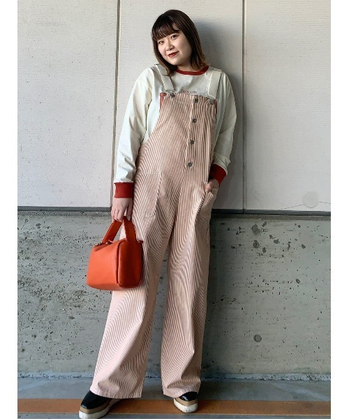 BACK NUMBER(バックナンバー)の「【BACK NUMBER】ヒッコリーオーバーオール(サロペット/オーバーオール・レディース・ベージュ/ブルー・M/L)」の7枚目の写真