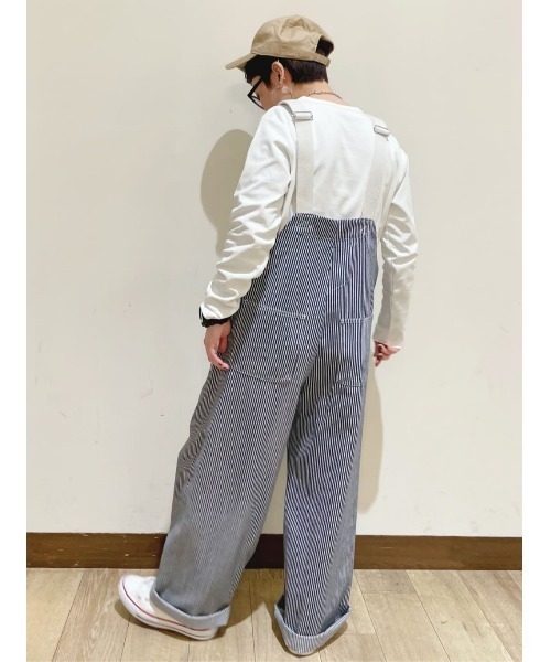 BACK NUMBER(バックナンバー)の「【BACK NUMBER】ヒッコリーオーバーオール(サロペット/オーバーオール・レディース・ベージュ/ブルー・M/L)」の15枚目の写真