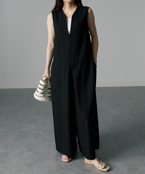 RANAN（ラナン）の「麻調オールインワン（つなぎ/オールインワン・レディース・ブラック/ブラウン系・M/L/LL）」の7枚目の写真